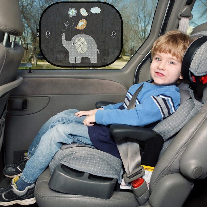 Pakoo Car Sun Shades for Baby, 2 Pack Mesh Window Shade Baby Kids Pet with Cute Animal Motifs, Side Window Screens for SUV, 17"x14" Universal Car Sun Shades with Suction Cups - Image 5